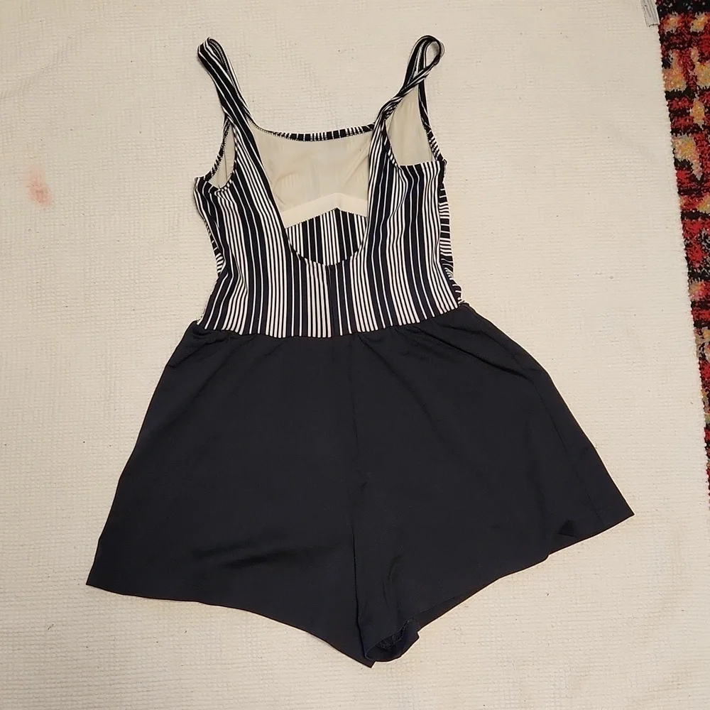 Vintage Jantzen dark navy/white  striped one-piece swimsuit/romper